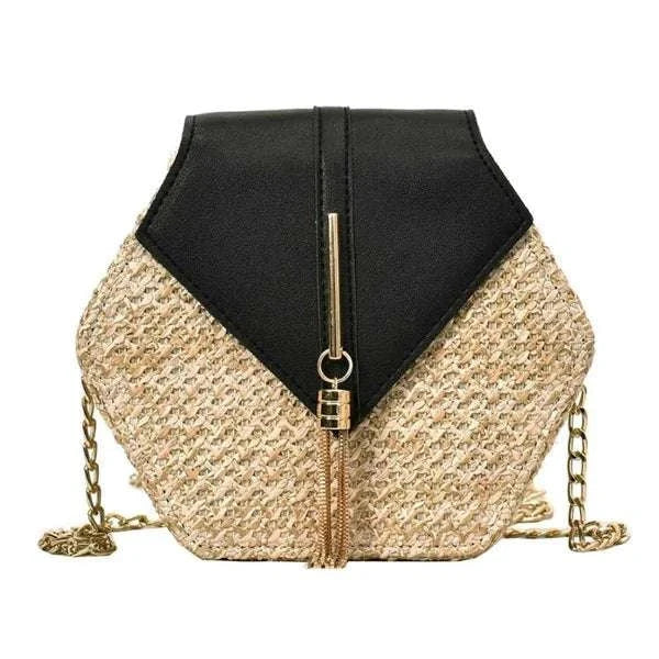 Hexagon Straw BagExpress Global Mart  Product Description
Introducing the Hexagon Straw Bag, an exquisite blend of bohemian charm and modern design. This stunning bag is meticulously crafted from high-quHexagon Straw BagDSers