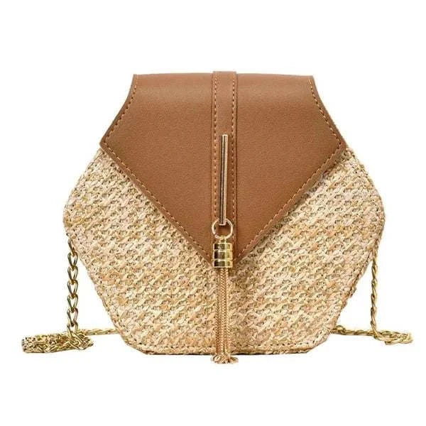 Hexagon Straw BagExpress Global Mart  Product Description
Introducing the Hexagon Straw Bag, an exquisite blend of bohemian charm and modern design. This stunning bag is meticulously crafted from high-quHexagon Straw BagDSers