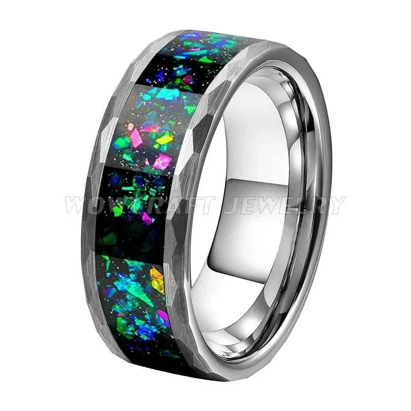 Men Women Wedding Bands Galaxy Crushed Opal inlay Brushed Finish Comfort FitExpress Global Mart  wedding_engagement_jewelryCompatibility:All CompatibleSurface Width:8mmSetting Type:NoneRings Type:Wedding BandsModel Number:OP-001Shape\pattern:RoundStyle:TRENDYOccasion:WEDDINGMaterial:MetaHammered Tungsten Carbide Rings for Men Women Wedding Bands Galaxy Crub0d141-b8