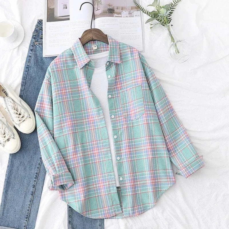 Loose Women’Express Global Mart  Product Description
Add a touch of casual elegance to your wardrobe with the Loose Women’s Plaid Shirt. This versatile shirt is designed with a relaxed fit, making iLoose Women’s Plaid ShirtDSers