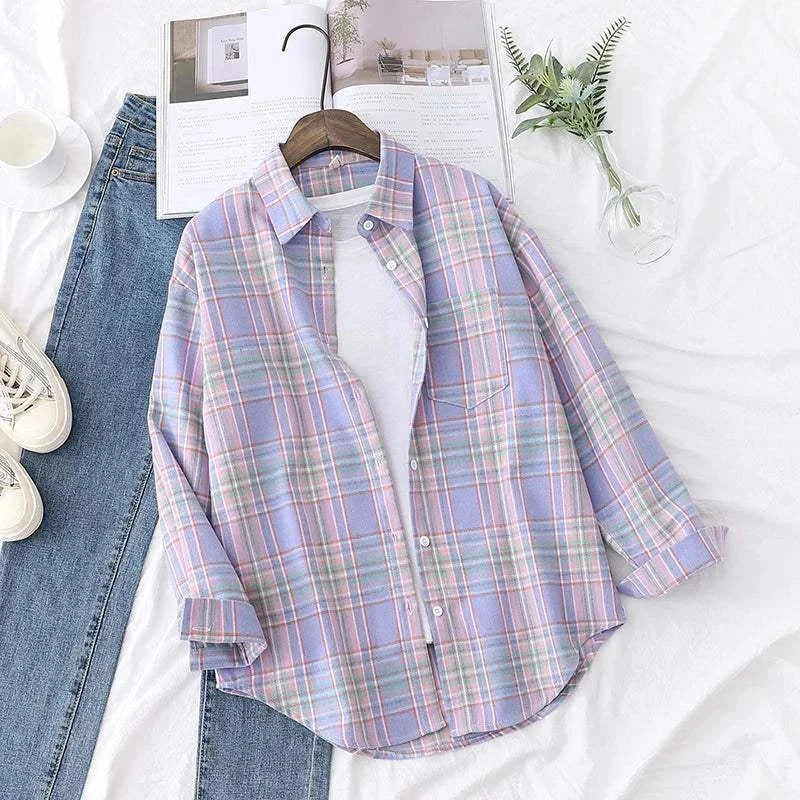 Loose Women’Express Global Mart  Product Description
Add a touch of casual elegance to your wardrobe with the Loose Women’s Plaid Shirt. This versatile shirt is designed with a relaxed fit, making iLoose Women’s Plaid ShirtDSers