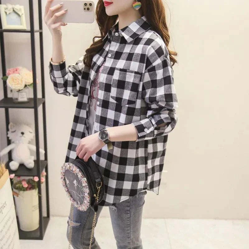 Loose Women’Express Global Mart  Product Description
Add a touch of casual elegance to your wardrobe with the Loose Women’s Plaid Shirt. This versatile shirt is designed with a relaxed fit, making iLoose Women’s Plaid ShirtDSers