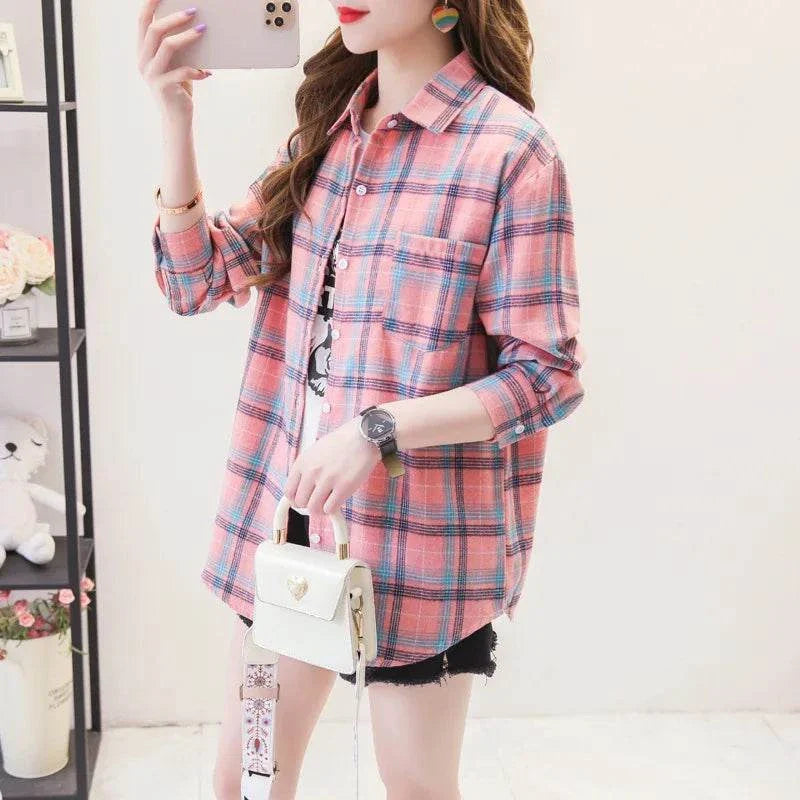 Loose Women’Express Global Mart  Product Description
Add a touch of casual elegance to your wardrobe with the Loose Women’s Plaid Shirt. This versatile shirt is designed with a relaxed fit, making iLoose Women’s Plaid ShirtDSers