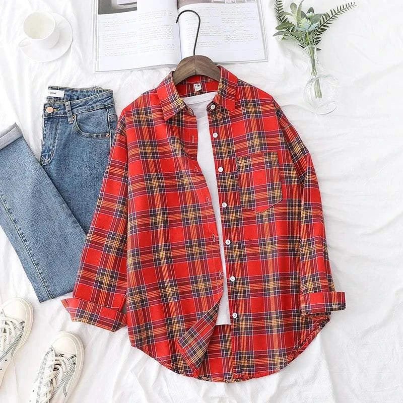 Loose Women’Express Global Mart  Product Description
Add a touch of casual elegance to your wardrobe with the Loose Women’s Plaid Shirt. This versatile shirt is designed with a relaxed fit, making iLoose Women’s Plaid ShirtDSers