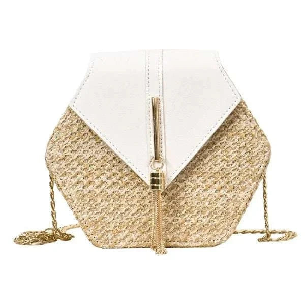 Hexagon Straw BagExpress Global Mart  Product Description
Introducing the Hexagon Straw Bag, an exquisite blend of bohemian charm and modern design. This stunning bag is meticulously crafted from high-quHexagon Straw BagDSers