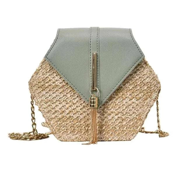 Hexagon Straw BagExpress Global Mart  Product Description
Introducing the Hexagon Straw Bag, an exquisite blend of bohemian charm and modern design. This stunning bag is meticulously crafted from high-quHexagon Straw BagDSers