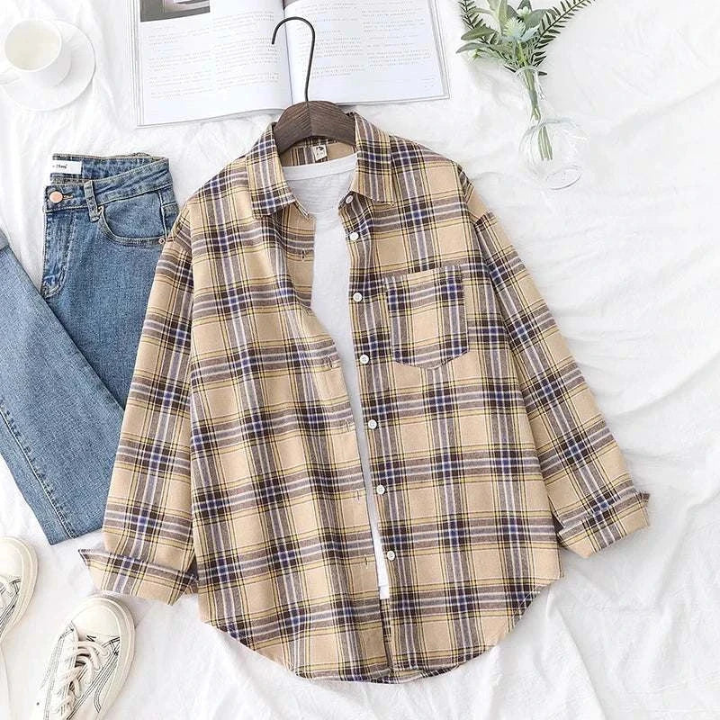 Loose Women’Express Global Mart  Product Description
Add a touch of casual elegance to your wardrobe with the Loose Women’s Plaid Shirt. This versatile shirt is designed with a relaxed fit, making iLoose Women’s Plaid ShirtDSers