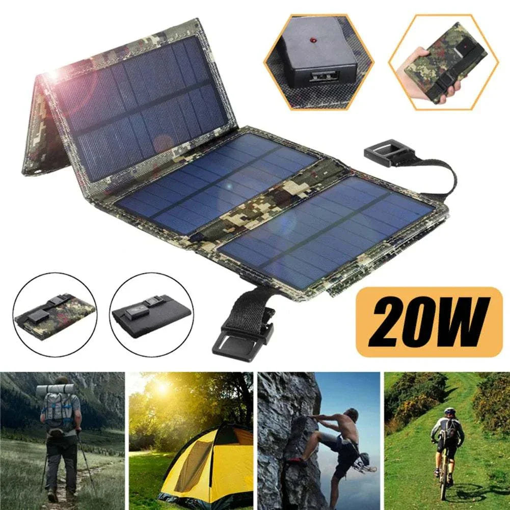 Waterproof foldable solar panel for outdoor adventures and emergency power solutions.