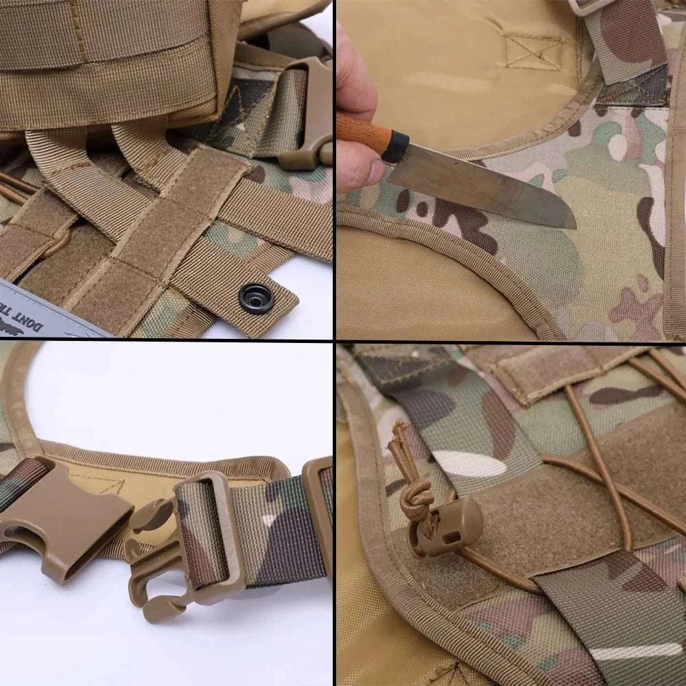 Nylon Tactical Dog Harness with handle, camouflage design, durable material.