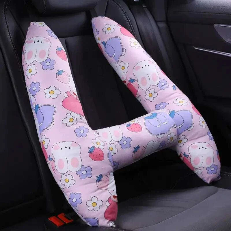 cute kids car travel pillow with colorful cartoon design on car seat