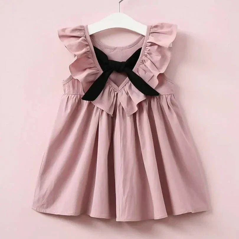 Toddler girls' pink bowknot summer sundress with charming design.