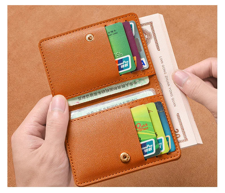 2024 New Women's Wallet Simplified Folding Button Small Wallet Driver's License Card Bag Male Student Soft Leather Wallet