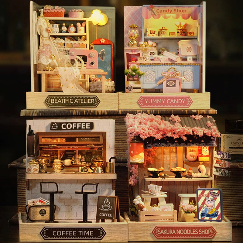 Wooden Miniature Doll House DIY Small House Kit Making Room Toys 3D Puzzle Assembly Building Model Toys for Birthday Gifts