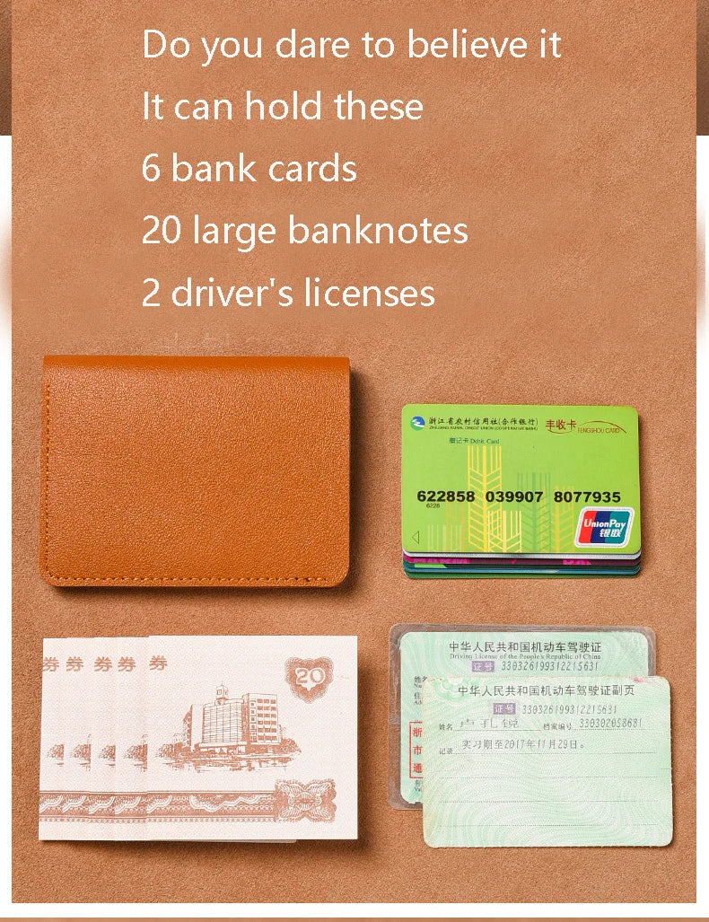 2024 New Women's Wallet Simplified Folding Button Small Wallet Driver's License Card Bag Male Student Soft Leather Wallet