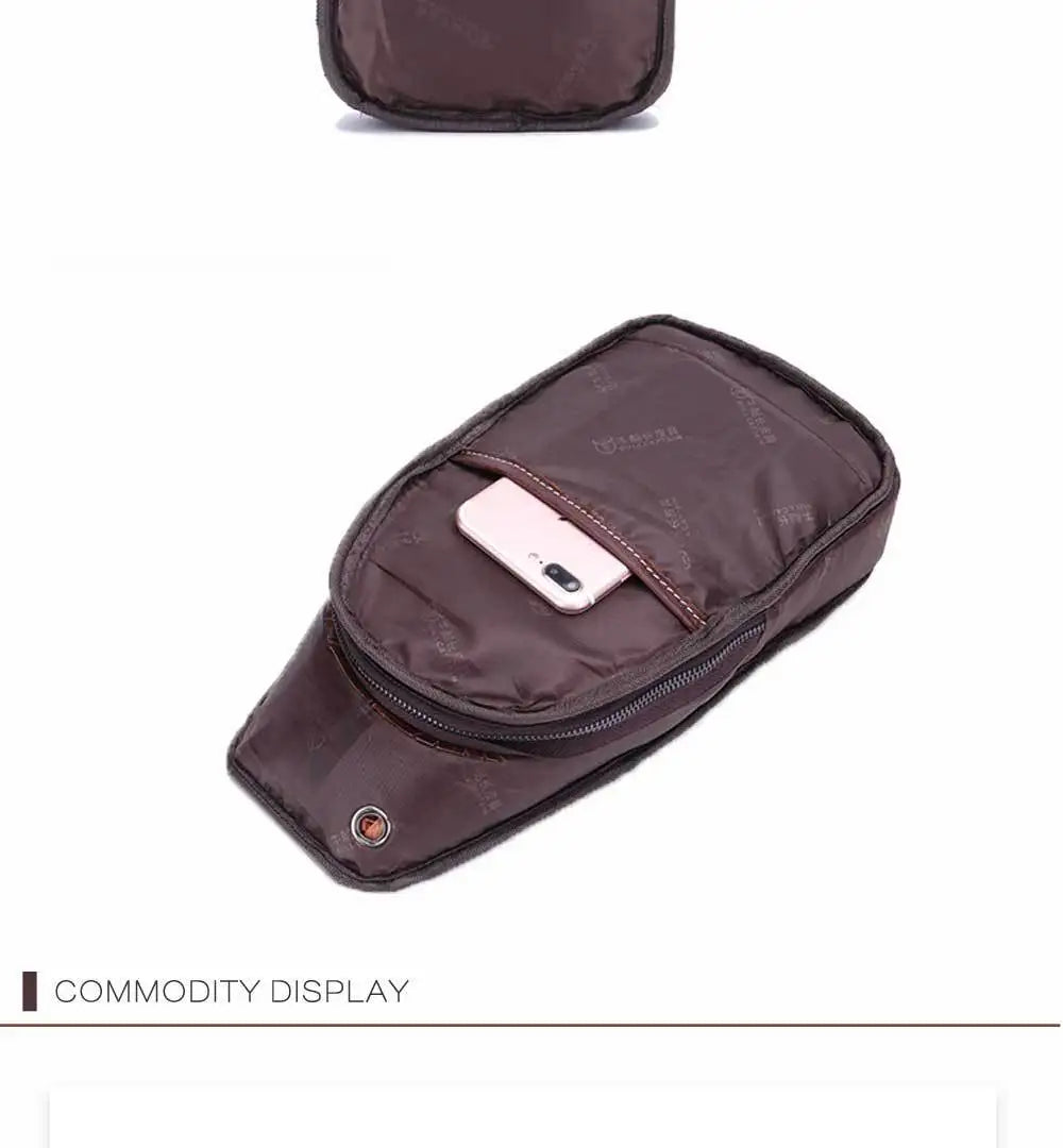 Men's Crossbody Chest Bag Retro Soft Genuine Cowhide Leather Casual Shoulder Bag