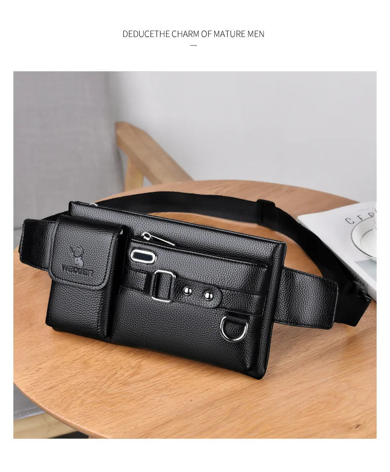 Brand Men's Waist Bag Leather Male Fanny Pack Male Shoulder Chest Bags for Phone Hip Sack Man Belt Pouch Murse Banana Bum Bag