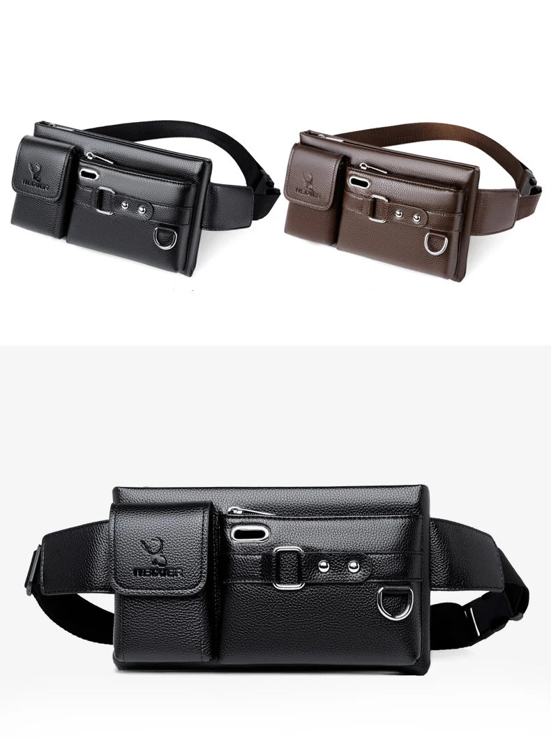 Brand Men's Waist Bag Leather Male Fanny Pack Male Shoulder Chest Bags for Phone Hip Sack Man Belt Pouch Murse Banana Bum Bag