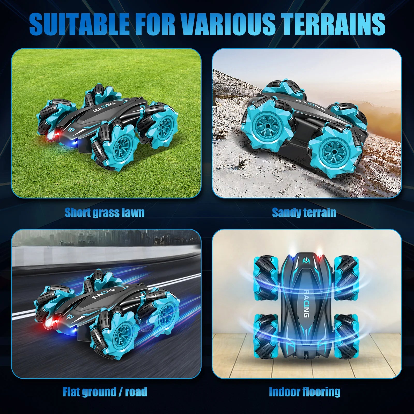 Remote Control Cars for Double Sided Rotating Light Music Four-Wheel Drive Off-Road Racing Toy Racing RC Stunt Car Toy