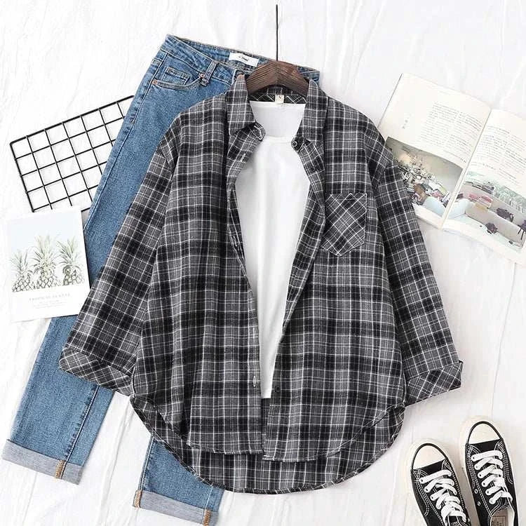 Loose Women’Express Global Mart  Product Description
Add a touch of casual elegance to your wardrobe with the Loose Women’s Plaid Shirt. This versatile shirt is designed with a relaxed fit, making iLoose Women’s Plaid ShirtDSers