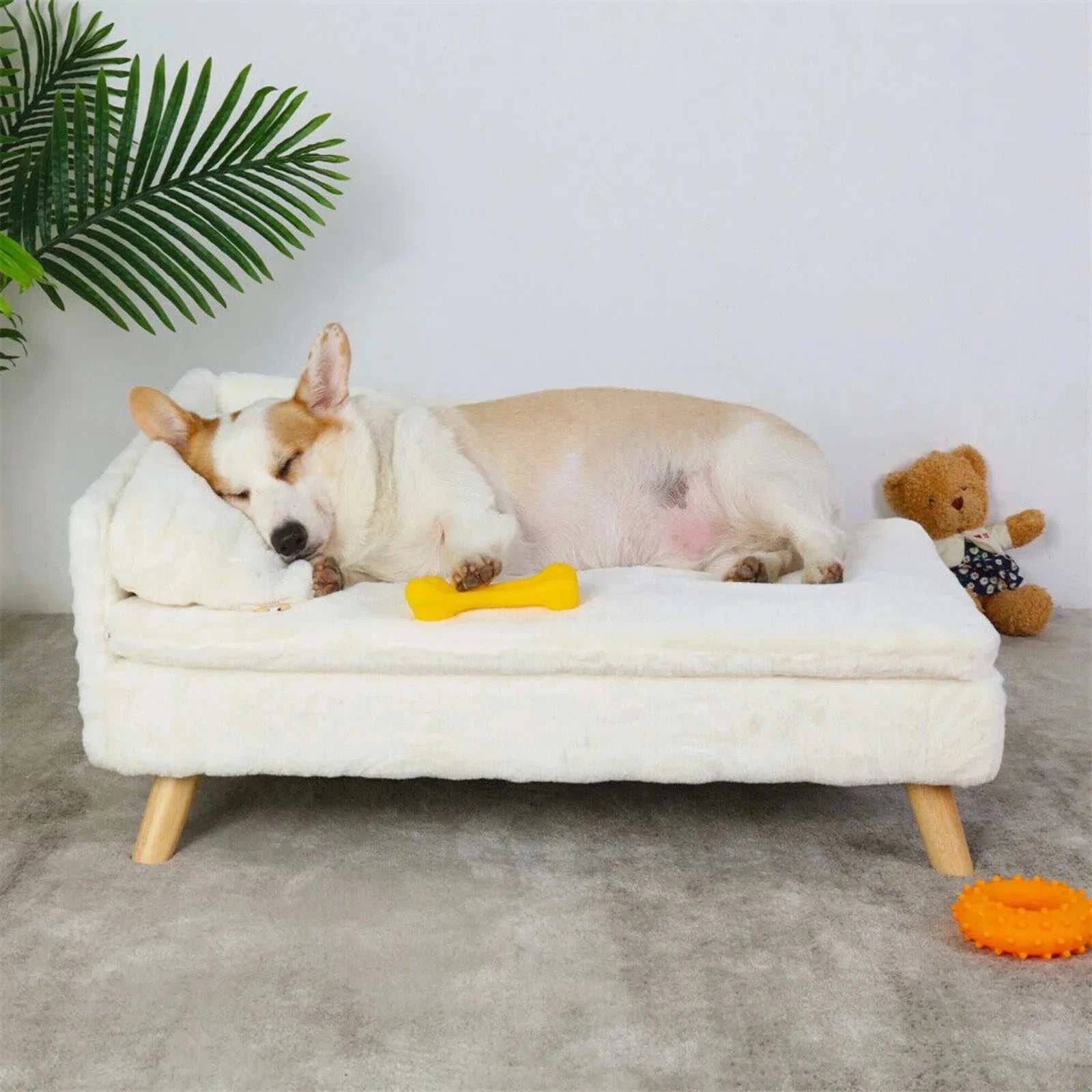 L Shape Soft Elevated Dog Cat Sofa Bed Raised Pet Lounger Couch w Cushion Pillow