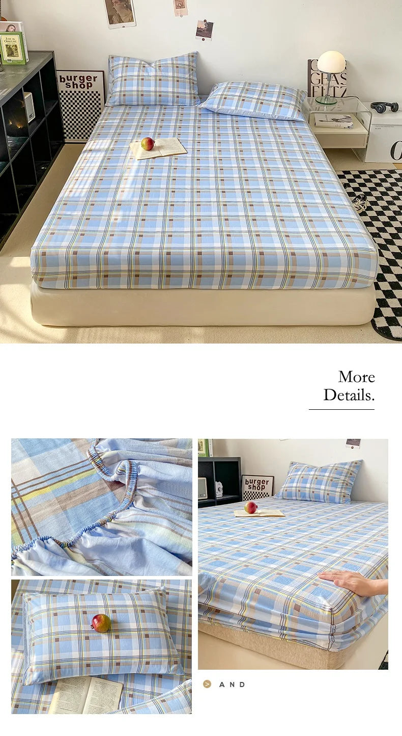 Plaid Style Fitted Sheet Skin-friendly Bed Cover Elastic Bedsheet for Girls Boys Room couvre lit Home Bed Linen(No Pillowcase)