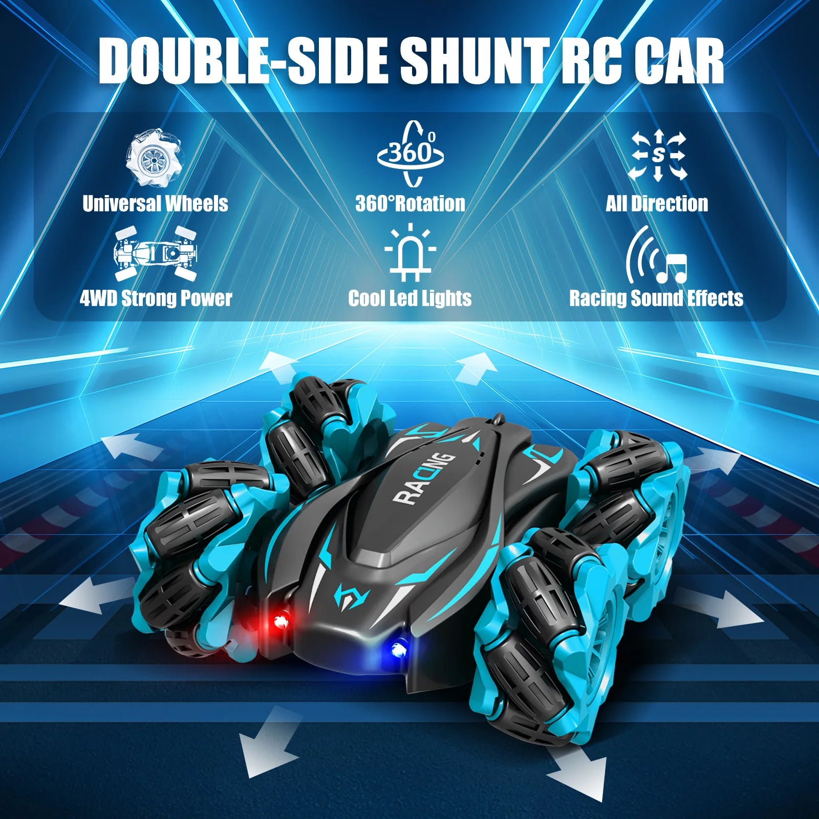 Remote Control Cars for Double Sided Rotating Light Music Four-Wheel Drive Off-Road Racing Toy Racing RC Stunt Car Toy