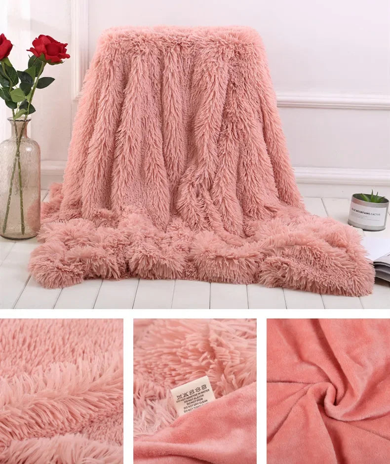 Shaggy Super Soft Coral Fleece Blanket Warm Cozy Bedding Blanket Fluffy Sofa Bedding Airplane Hotel Throw Sofa Pillowcases Sale