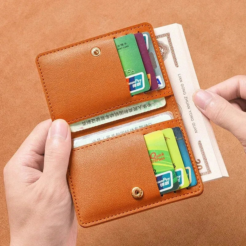 2024 New Women's Wallet Simplified Folding Button Small Wallet Driver's License Card Bag Male Student Soft Leather Wallet