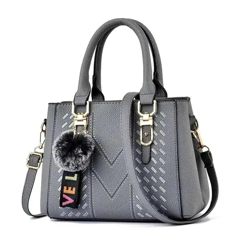 Embroidery messenger bag for women, gray bucket shape, perfect everyday handbag.