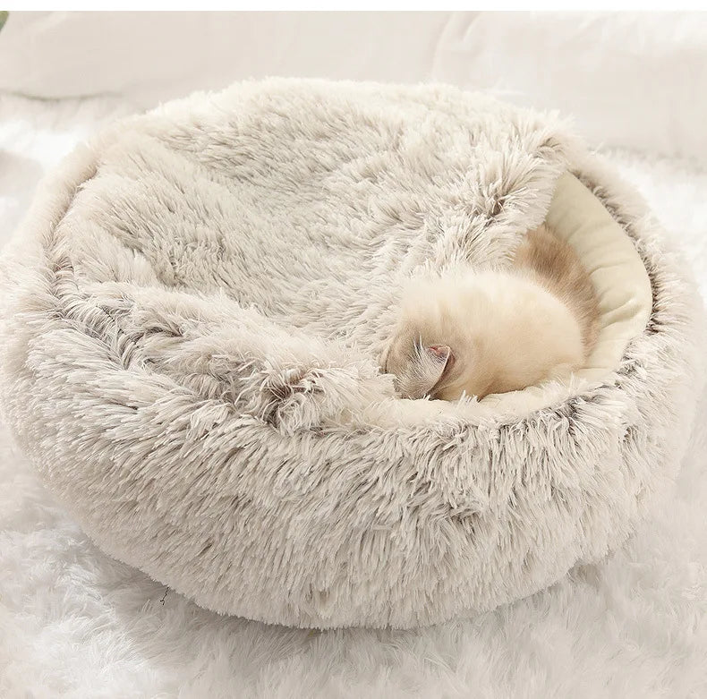 New Warm Long Plush Pet Bed Enclosed Round Cat Cushion Comfortable Sleep Bag Cat Nest Kennel For Small Pet