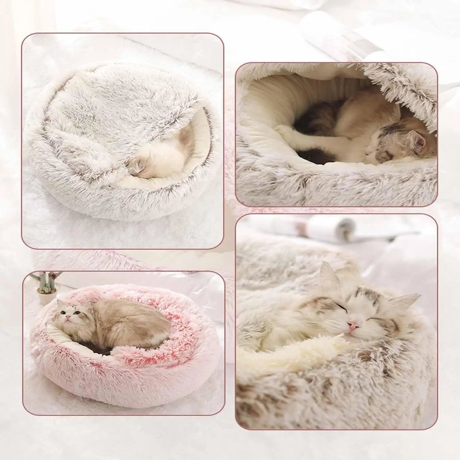 New Warm Long Plush Pet Bed Enclosed Round Cat Cushion Comfortable Sleep Bag Cat Nest Kennel For Small Pet