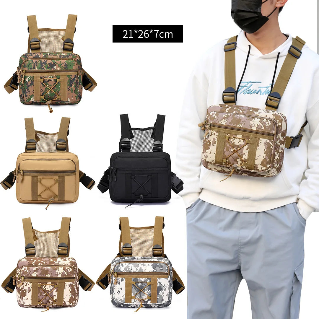 Outdoor Camouflage Tactical Bag Personality Tooling Functional Vest Bag Oxford Cloth Double Plus Backpack Men Women Chest Bag