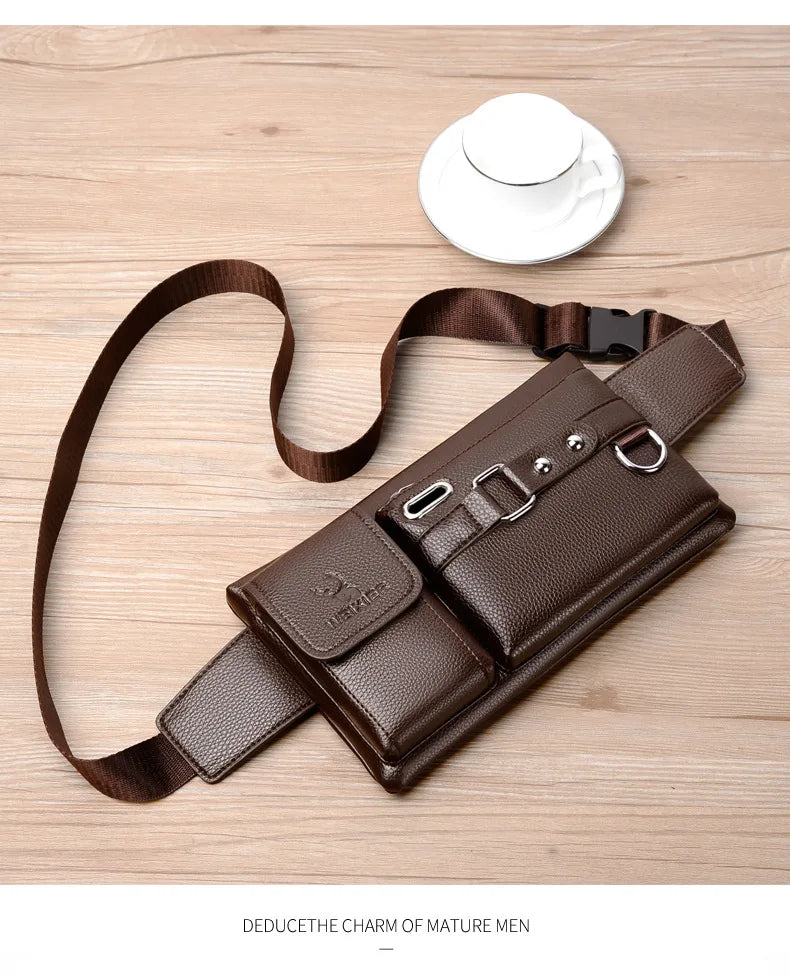 Brand Men's Waist Bag Leather Male Fanny Pack Male Shoulder Chest Bags for Phone Hip Sack Man Belt Pouch Murse Banana Bum Bag