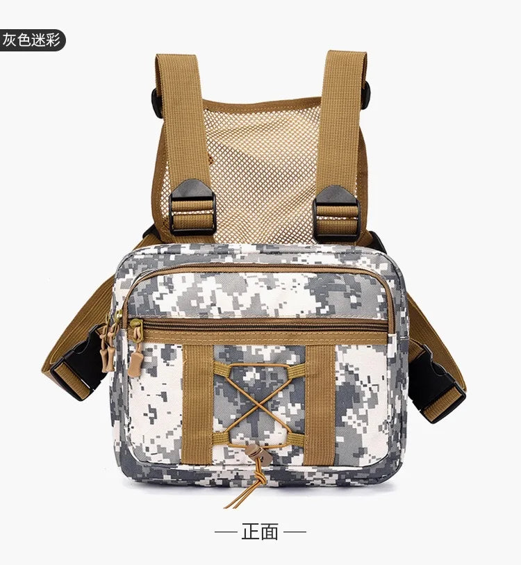 Outdoor Camouflage Tactical Bag Personality Tooling Functional Vest Bag Oxford Cloth Double Plus Backpack Men Women Chest Bag