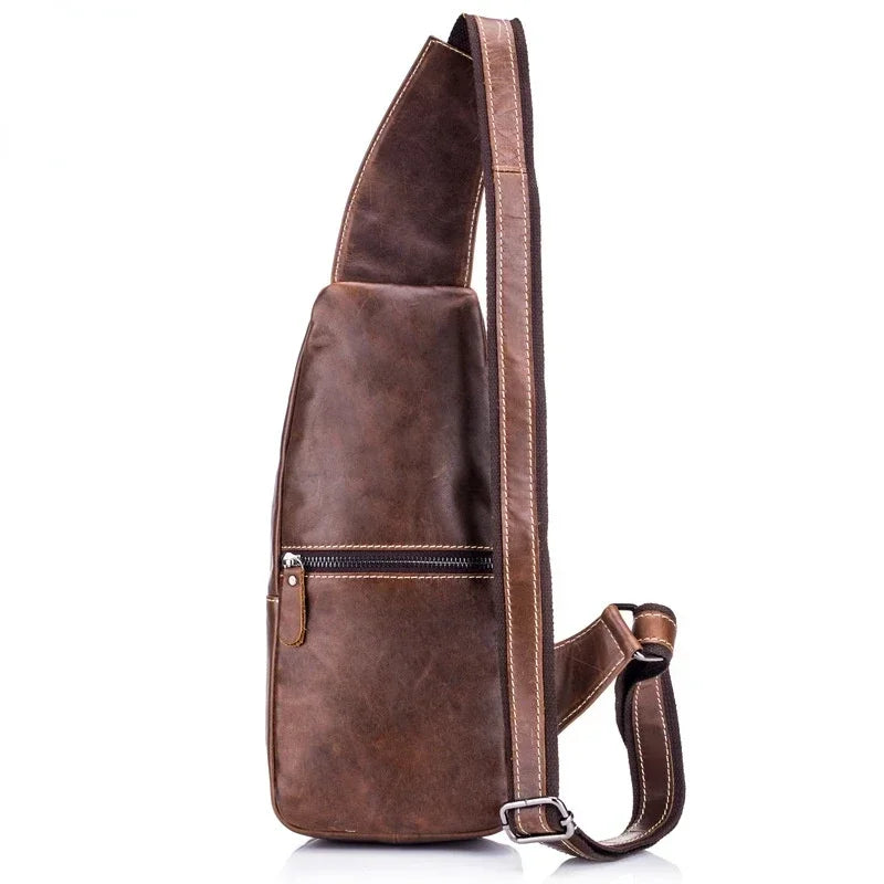 Men's Crossbody Chest Bag Retro Soft Genuine Cowhide Leather Casual Shoulder Bag