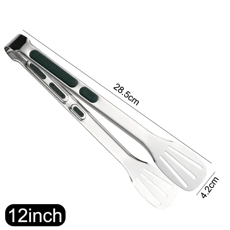 7/9/12inch Stainless Steel Food Clip Non Slip BBQ Tongs Silicone Non-slip Handle Meat Salad Bread Clip Home Kitchen Baking Tool