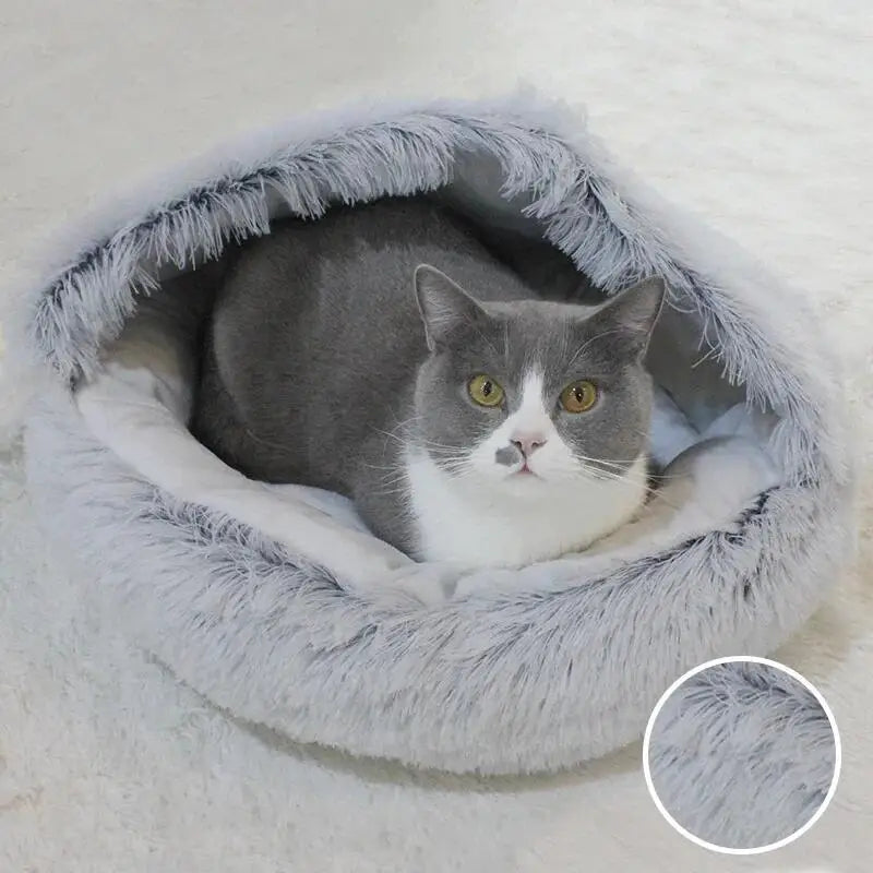 Pet Bed Cat Dog Winter Long Plush Round Cushion Pet House Warm Pet Basket Cat & Dog Sleep Bag Cat Nest Kennel For Small Dog Cat