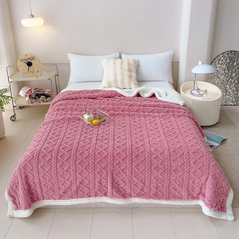 Soft Rhombus Plaid Blanket Thick Plush Wool Fleece Winter Warm Taffeta Blankets for Adults Kids Sofa Bed Cover Throw Bedspread