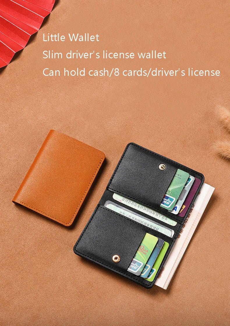 2024 New Women's Wallet Simplified Folding Button Small Wallet Driver's License Card Bag Male Student Soft Leather Wallet