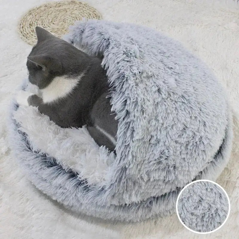 Pet Bed Cat Dog Winter Long Plush Round Cushion Pet House Warm Pet Basket Cat & Dog Sleep Bag Cat Nest Kennel For Small Dog Cat