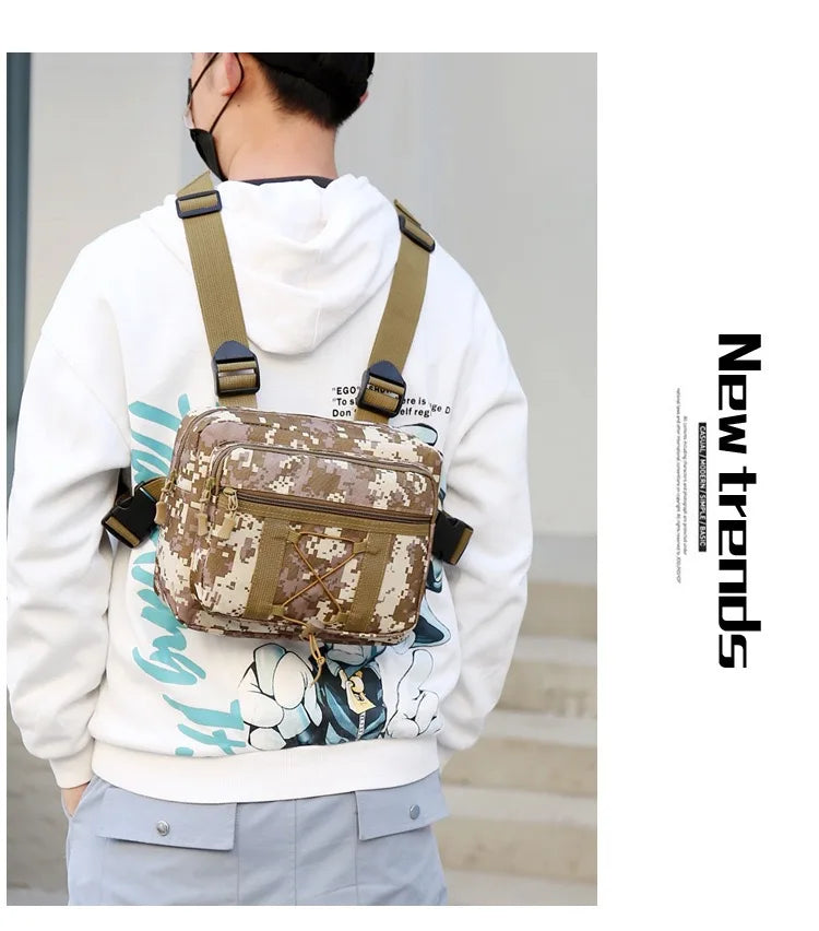 Outdoor Camouflage Tactical Bag Personality Tooling Functional Vest Bag Oxford Cloth Double Plus Backpack Men Women Chest Bag