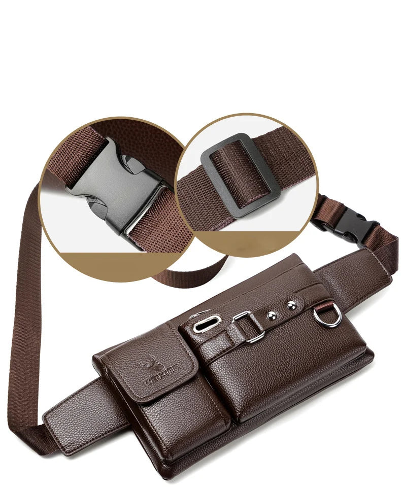 Brand Men's Waist Bag Leather Male Fanny Pack Male Shoulder Chest Bags for Phone Hip Sack Man Belt Pouch Murse Banana Bum Bag