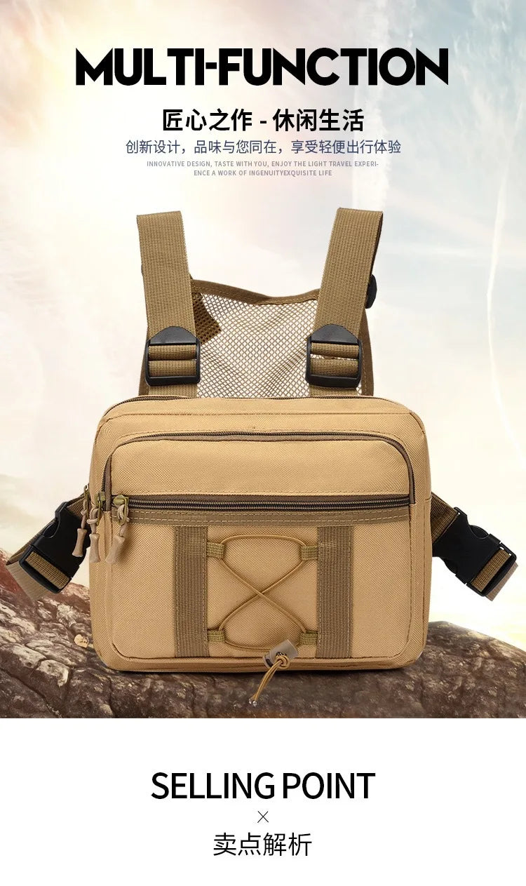 Outdoor Camouflage Tactical Bag Personality Tooling Functional Vest Bag Oxford Cloth Double Plus Backpack Men Women Chest Bag