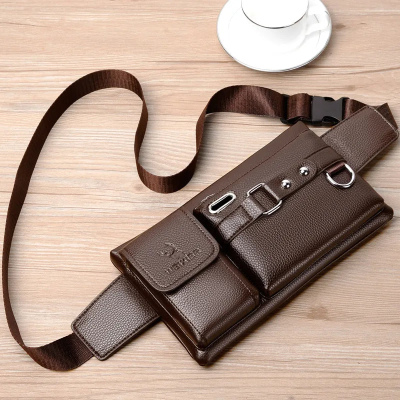 Brand Men's Waist Bag Leather Male Fanny Pack Male Shoulder Chest Bags for Phone Hip Sack Man Belt Pouch Murse Banana Bum Bag