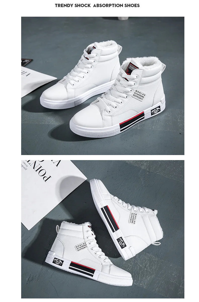 Fashion Leather Men's Canvas Shoes Autumn High-Top Casual Shoes for Men Non-Slip Male Sneakers 2024 New Winter Tenis Masculino