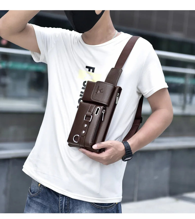 Brand Men's Waist Bag Leather Male Fanny Pack Male Shoulder Chest Bags for Phone Hip Sack Man Belt Pouch Murse Banana Bum Bag