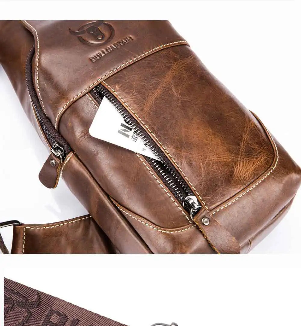 Men's Crossbody Chest Bag Retro Soft Genuine Cowhide Leather Casual Shoulder Bag