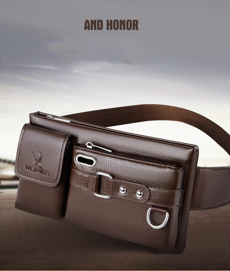 Brand Men's Waist Bag Leather Male Fanny Pack Male Shoulder Chest Bags for Phone Hip Sack Man Belt Pouch Murse Banana Bum Bag