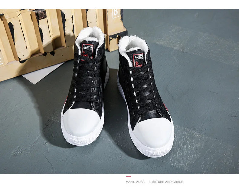 Fashion Leather Men's Canvas Shoes Autumn High-Top Casual Shoes for Men Non-Slip Male Sneakers 2024 New Winter Tenis Masculino