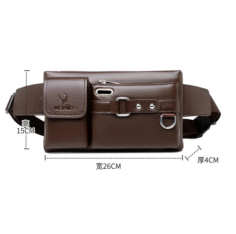 Brand Men's Waist Bag Leather Male Fanny Pack Male Shoulder Chest Bags for Phone Hip Sack Man Belt Pouch Murse Banana Bum Bag